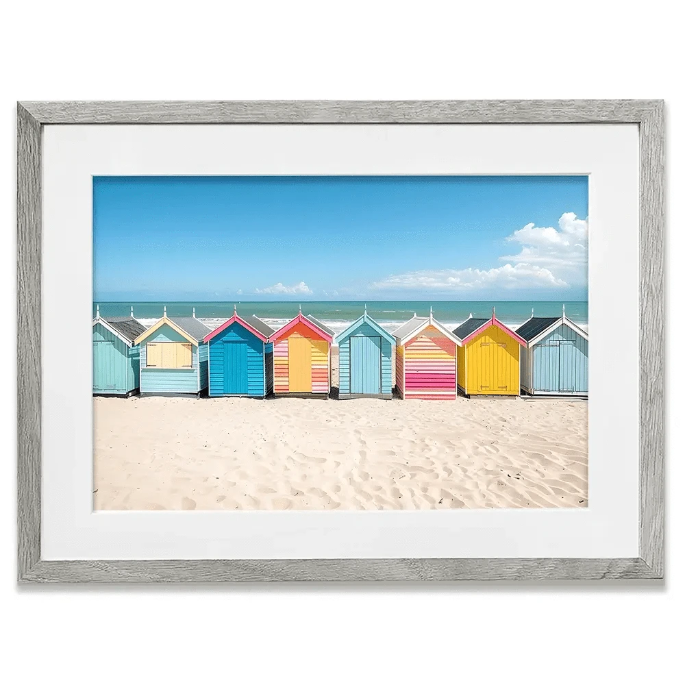 Beach Huts In A Row Framed Art Print Beach Huts In A Row Framed Art Print wall art product Art Print Shop
