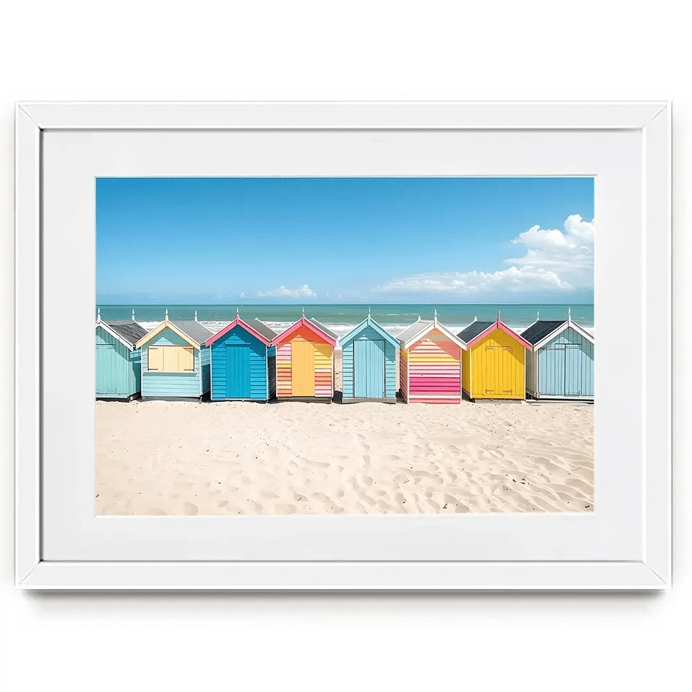 Beach Huts In A Row Framed Art Print Beach Huts In A Row Framed Art Print wall art product Art Print Shop
