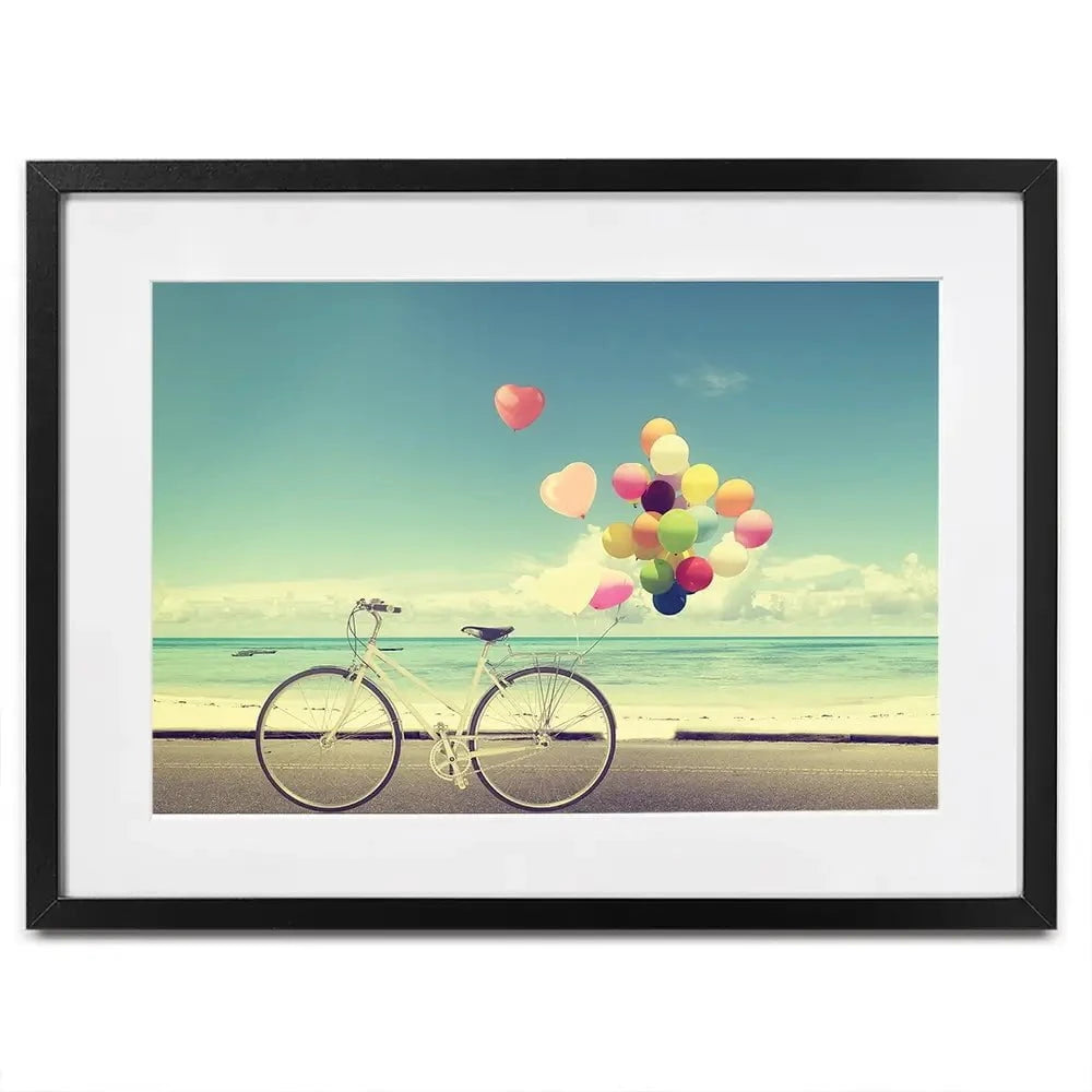 Bicycle And Balloons Framed Art Print Bicycle And Balloons Framed Art Print wall art product jakkapan / Shutterstock