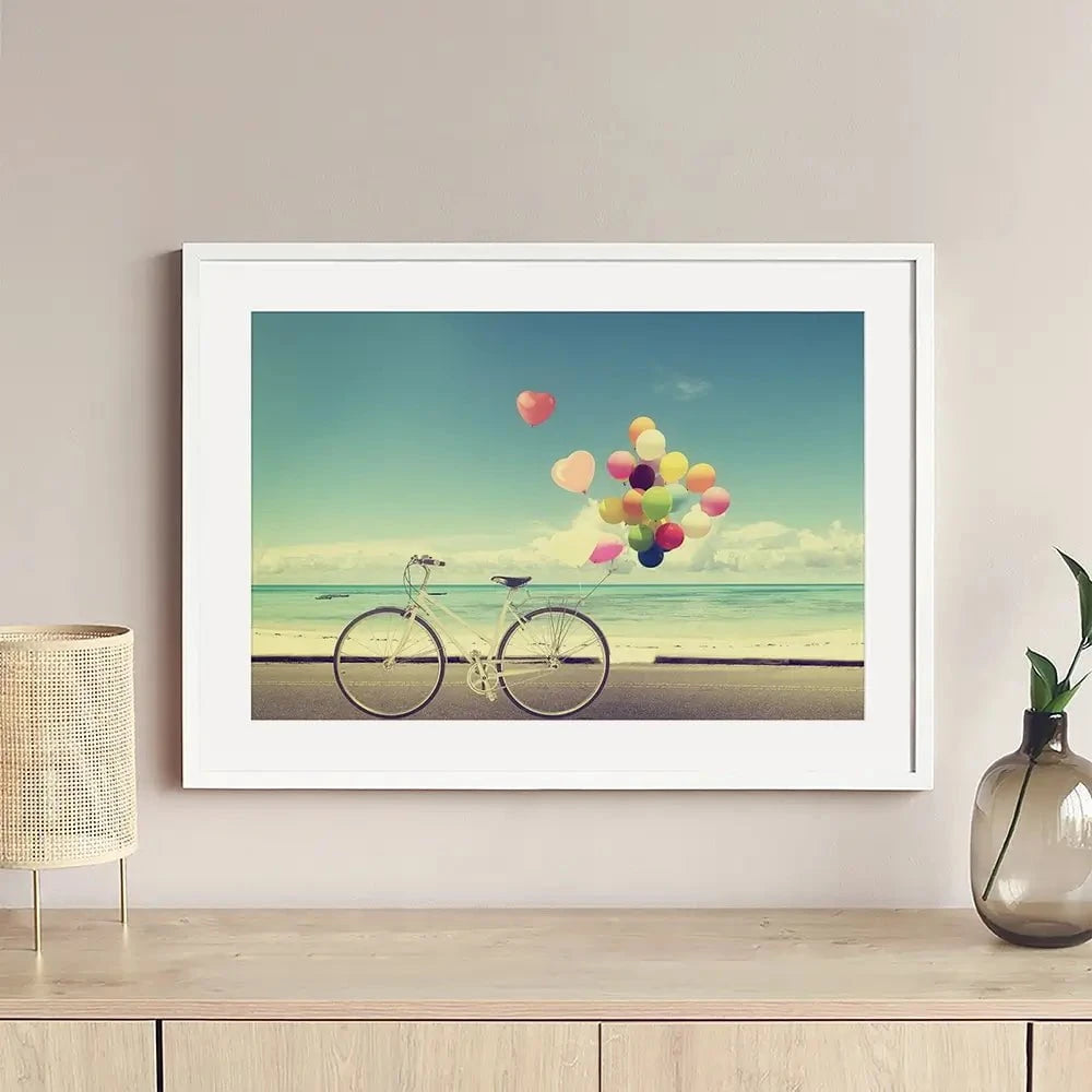 Bicycle And Balloons Framed Art Print Bicycle And Balloons Framed Art Print wall art product jakkapan / Shutterstock