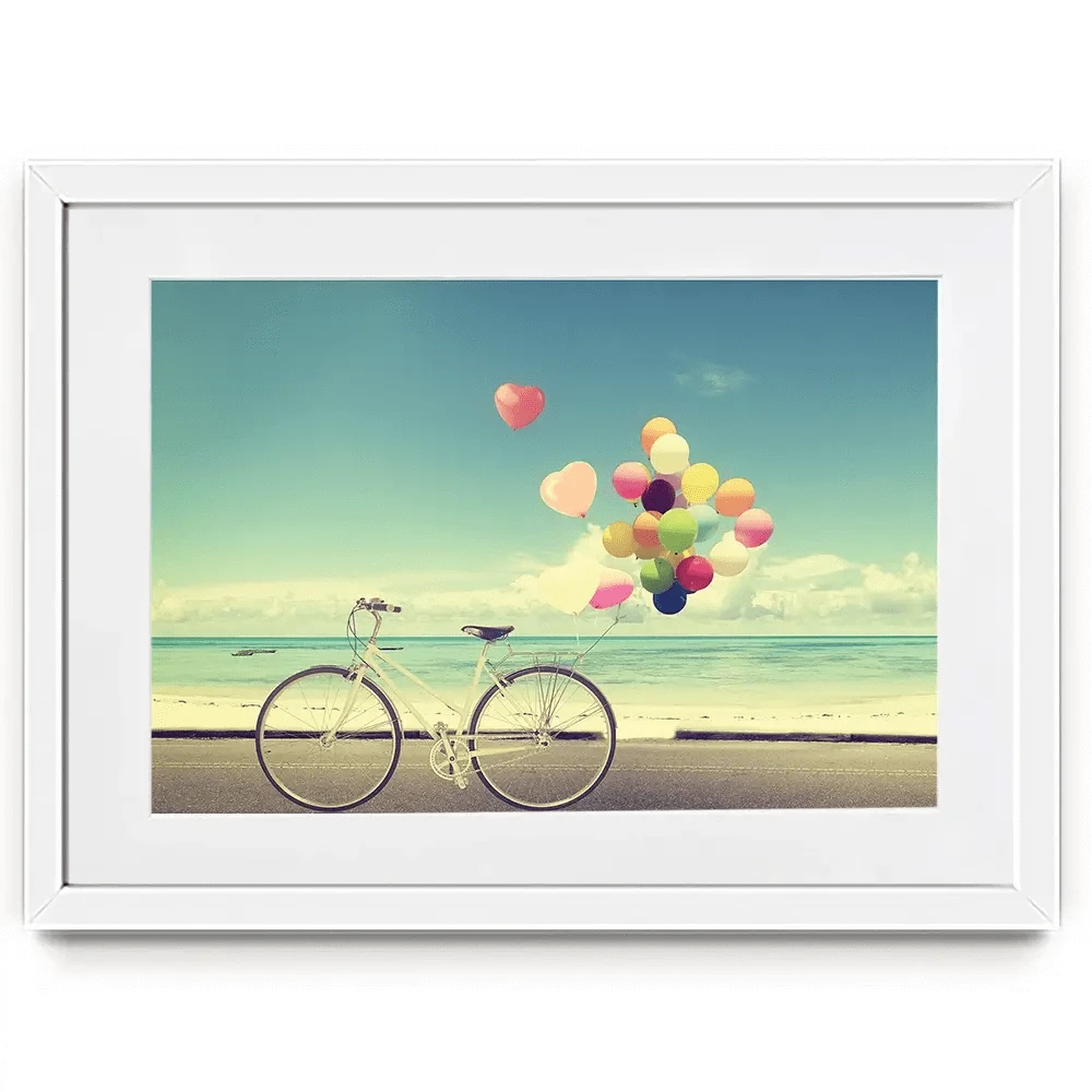 Bicycle And Balloons Framed Art Print Bicycle And Balloons Framed Art Print wall art product jakkapan / Shutterstock