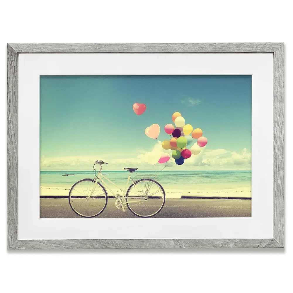 Bicycle And Balloons Framed Art Print Bicycle And Balloons Framed Art Print wall art product jakkapan / Shutterstock