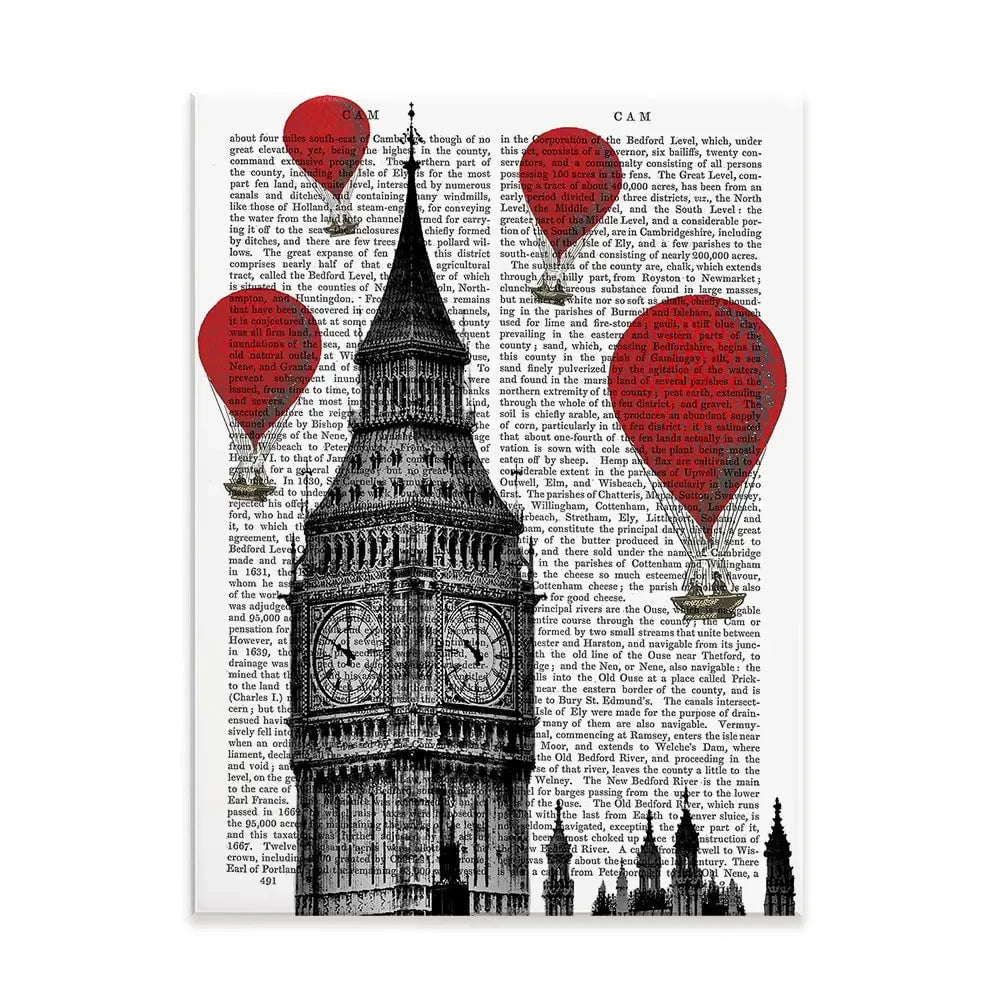 Big Ben And Red Hot Air Balloons Canvas Print Big Ben And Red Hot Air Balloons Canvas Print wall art product Fab Funky