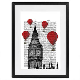 Big Ben And Red Hot Air Balloons Framed Art Print Big Ben And Red Hot Air Balloons Framed Art Print wall art product Fab Funky