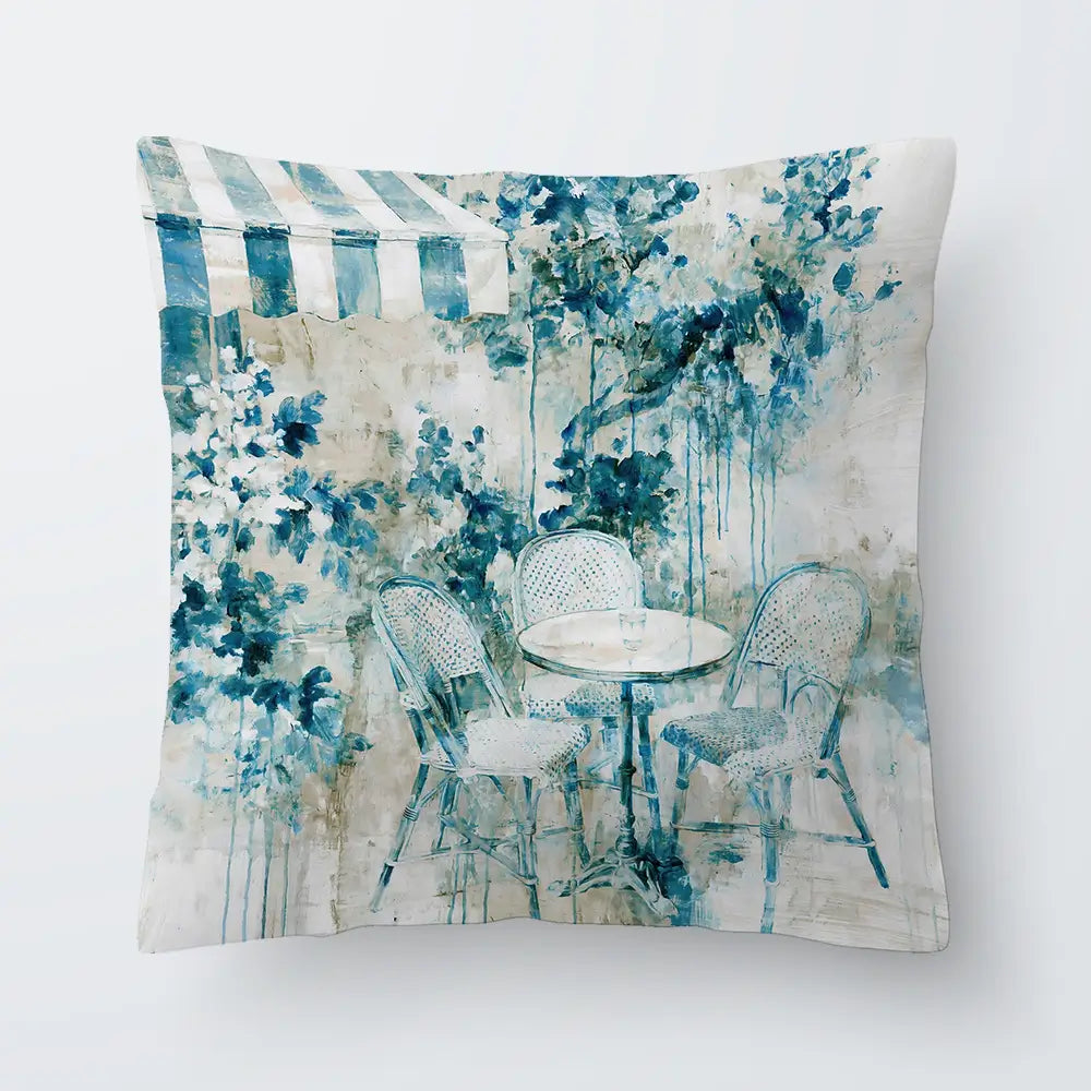 Bistro Table Under Striped Awning Cushion Bistro Table Under Striped Awning Cushion wall art product Chromatic Storm Studio