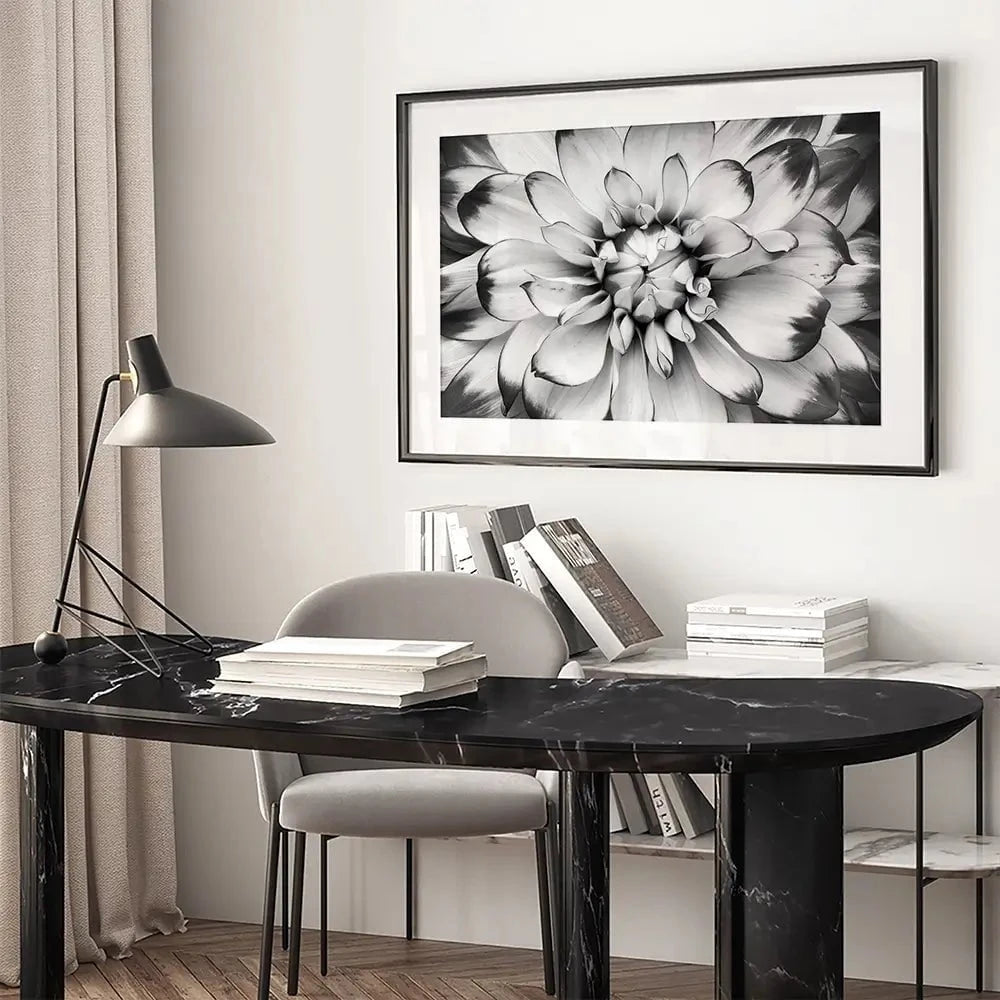 Black And White Flower Framed Art Print Black And White Flower Framed Art Print wall art product Annmarie Young / Shutterstock