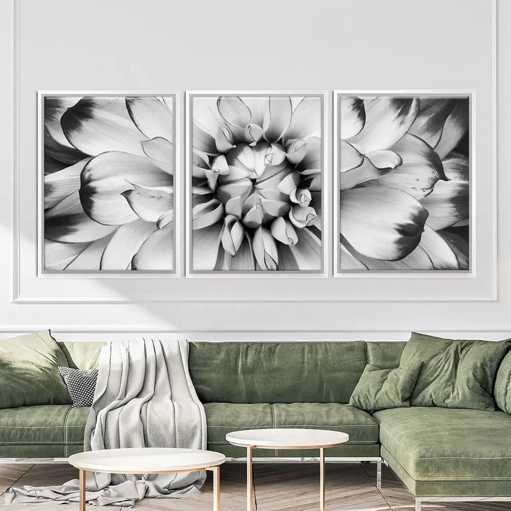 Black And White Flower Trio Canvas Print Black And White Flower Trio Canvas Print wall art product Annmarie Young / Shutterstock