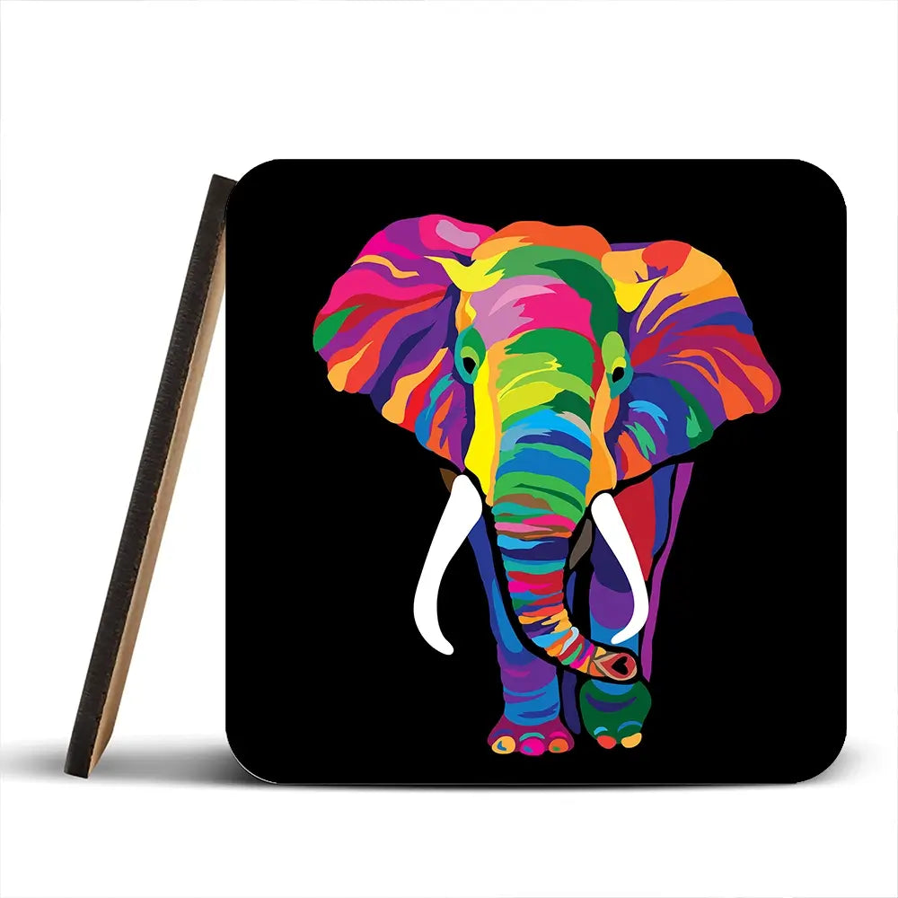Black Colourful Elephant Coaster Set Rainbow Soul Tree Coaster Set | Rainbow Soul Tree Art Coasters wall art product Denel / Shutterstock