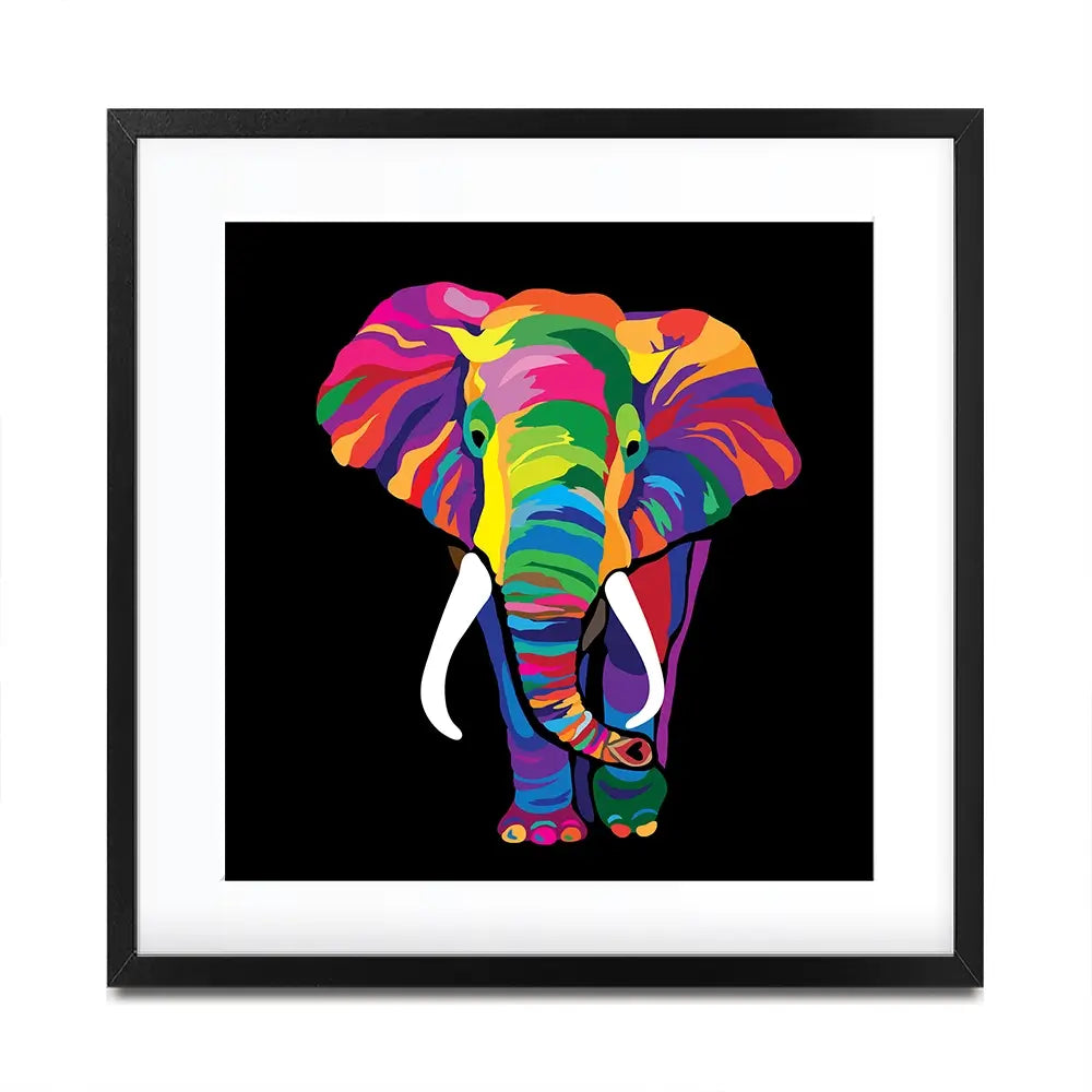 Black Colourful Elephant Square Framed Art Print Black Colourful Elephant Square Framed Art Print wall art product Denel / Shutterstock