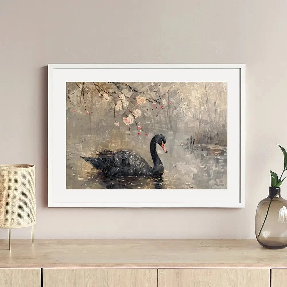 Black Swan On The Lake Framed Art Print Black Swan On The Lake Framed Art Print wall art product Arlington Prints - Independent