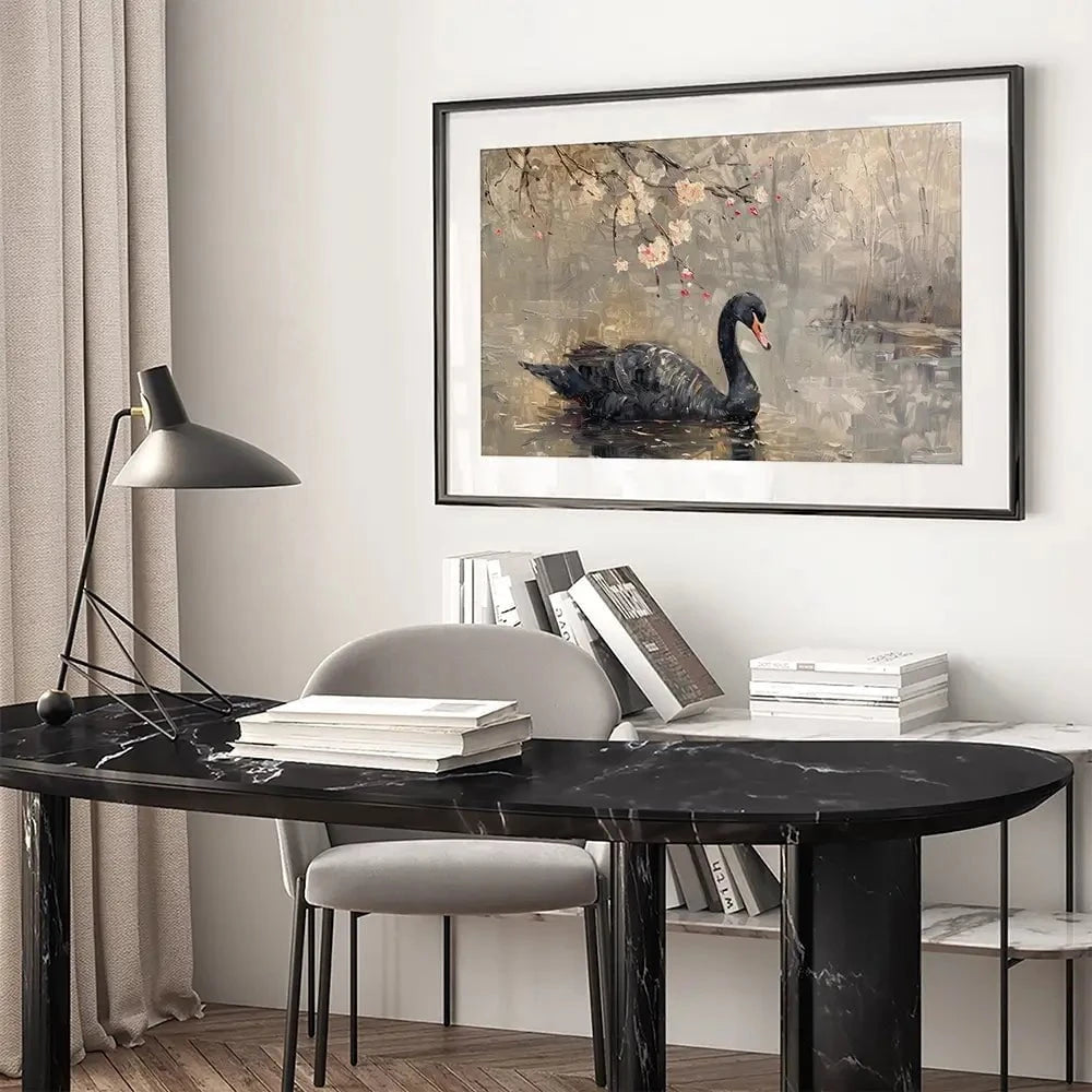 Black Swan On The Lake Framed Art Print Black Swan On The Lake Framed Art Print wall art product Arlington Prints - Independent