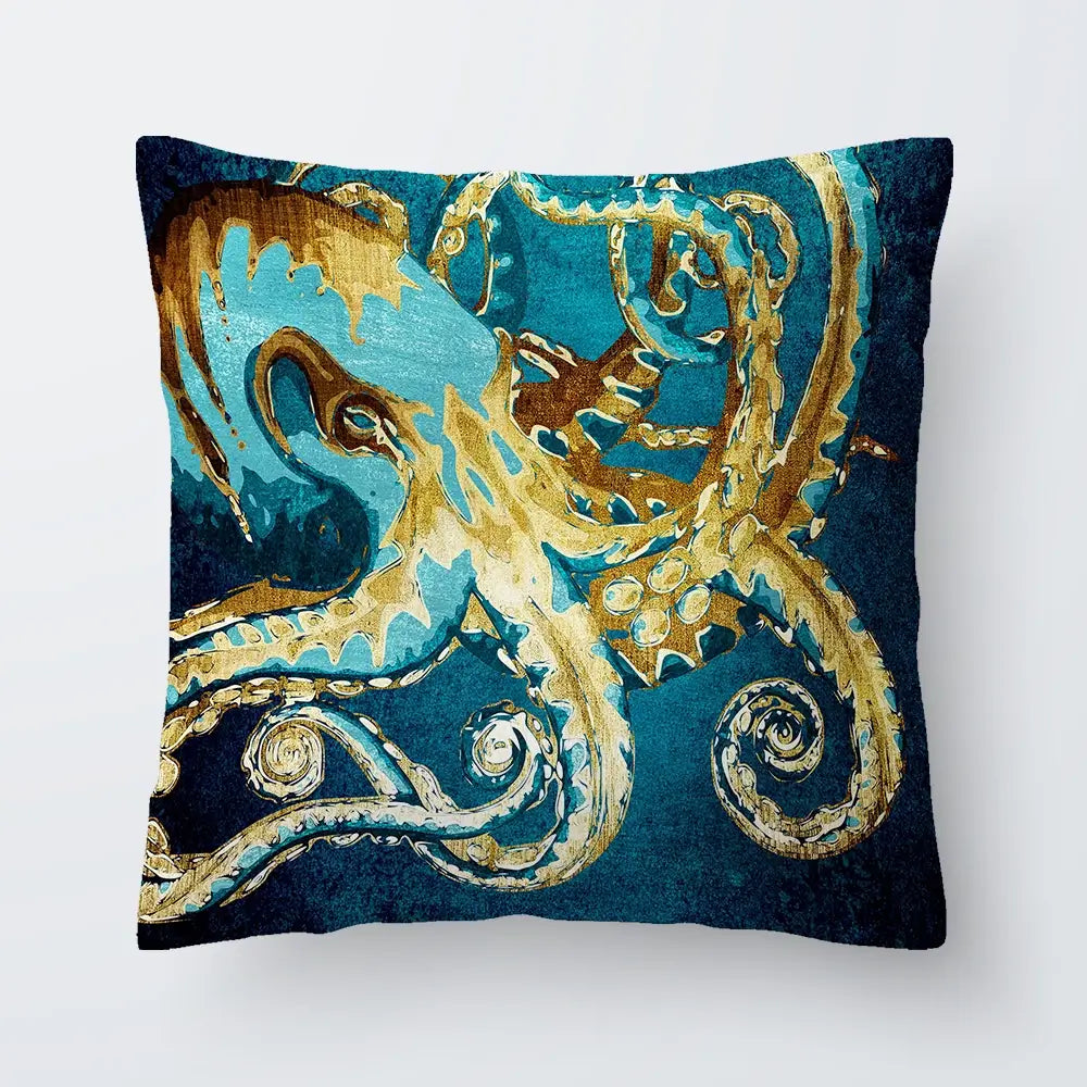 Blue And Gold Octopus Cushion Blue And Gold Octopus Cushion wall art product officeBBstudio / Shutterstock
