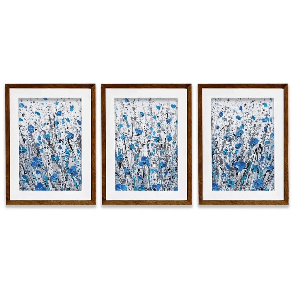 Blue And Grey Meadow Framed Art Print Trio Blue And Grey Meadow Framed Art Print Trio wall art product Olga Tkachyk
