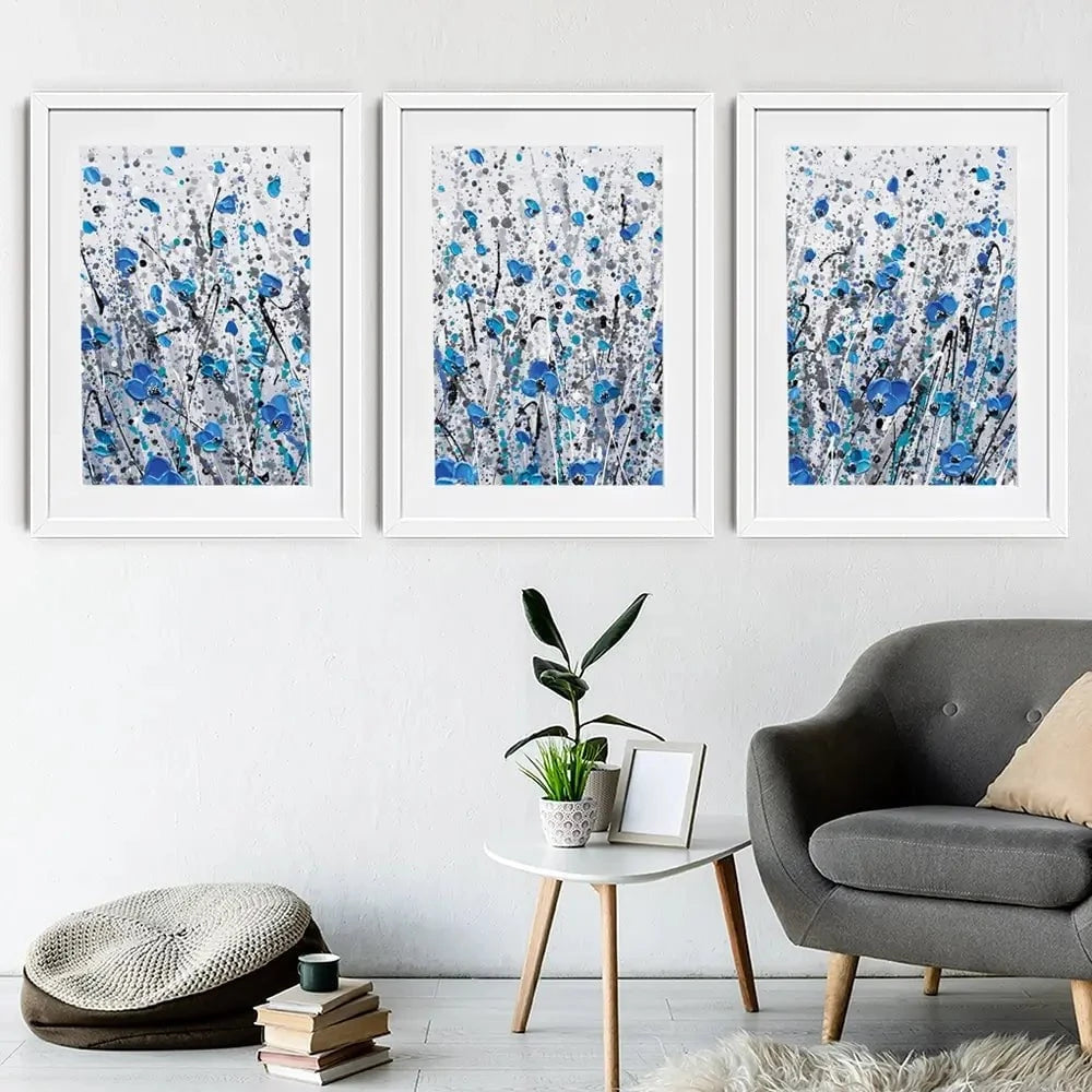 Blue And Grey Meadow Framed Art Print Trio Blue And Grey Meadow Framed Art Print Trio wall art product Olga Tkachyk