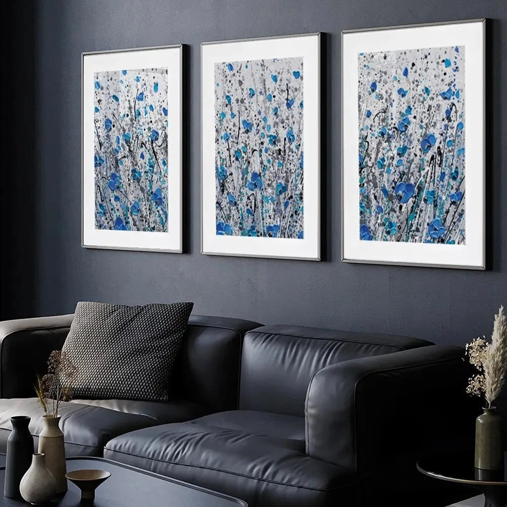 Blue And Grey Meadow Framed Art Print Trio Blue And Grey Meadow Framed Art Print Trio wall art product Olga Tkachyk