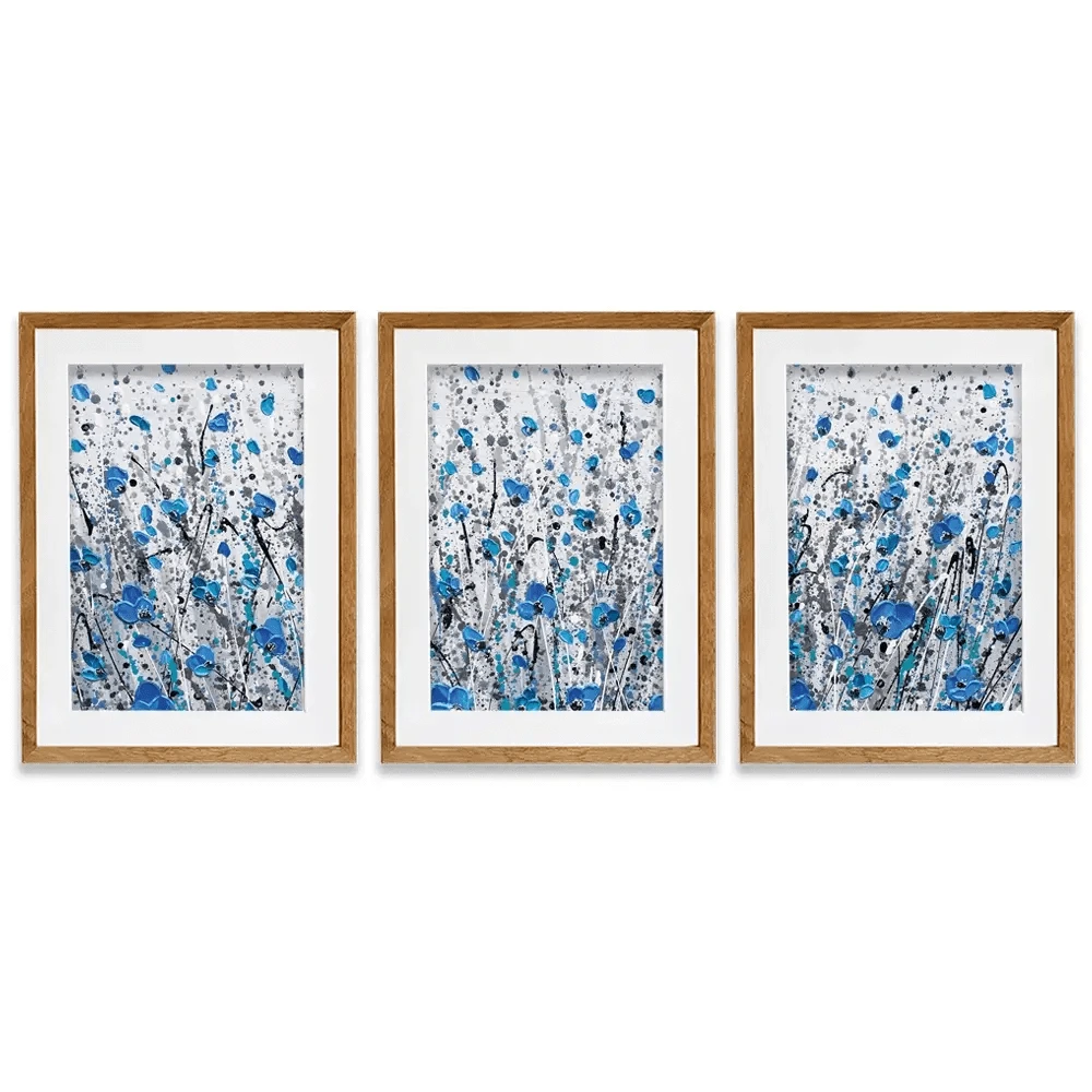 Blue And Grey Meadow Framed Art Print Trio Blue And Grey Meadow Framed Art Print Trio wall art product Olga Tkachyk