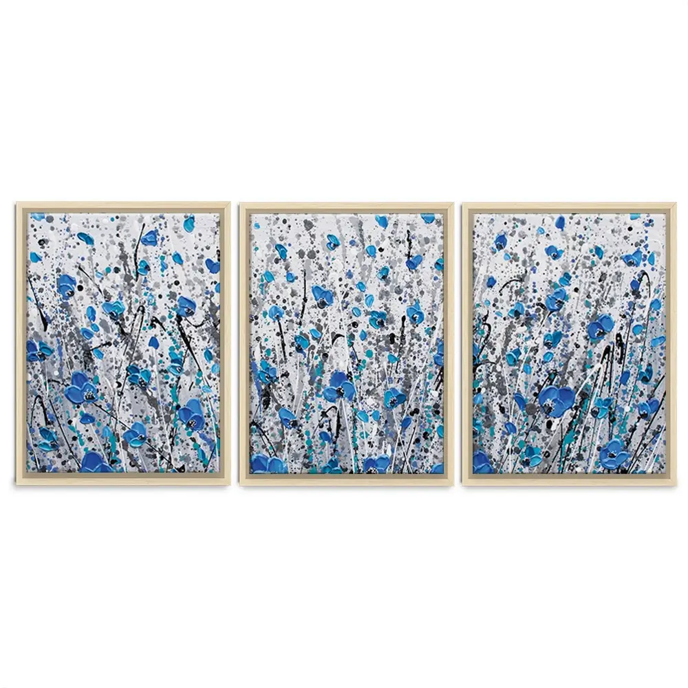 Blue And Grey Meadow Trio Canvas Print Blue And Grey Meadow Trio Canvas Print wall art product Olga Tkachyk