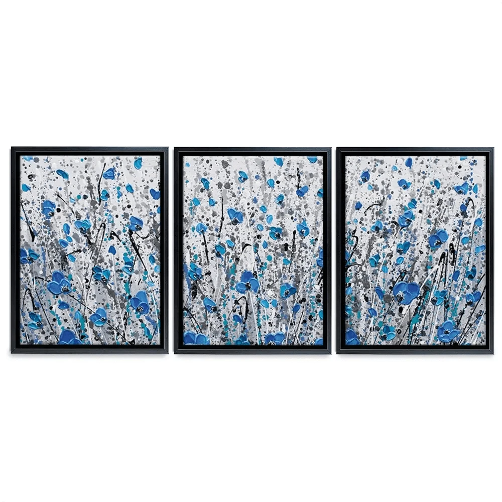 Blue And Grey Meadow Trio Canvas Print Blue And Grey Meadow Trio Canvas Print wall art product Olga Tkachyk