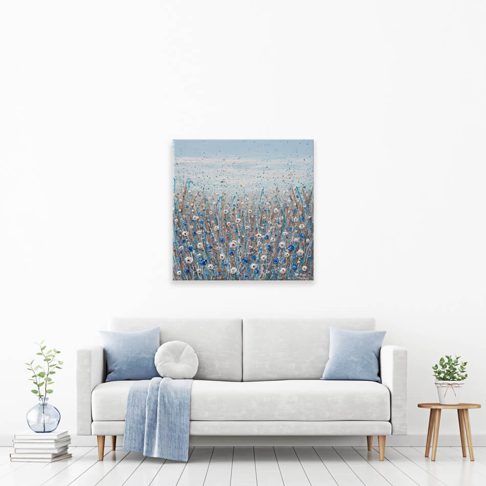 Blue And White Flowers Square Canvas Print Blue And White Flowers Square Canvas Print wall art product Olga Tkachyk