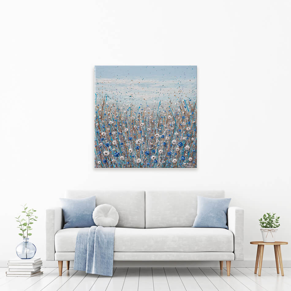 Blue And White Flowers Square Canvas Print Blue And White Flowers Square Canvas Print wall art product Olga Tkachyk