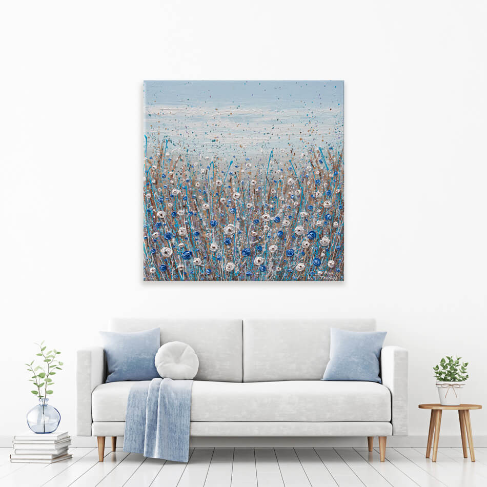 Blue And White Flowers Square Canvas Print Blue And White Flowers Square Canvas Print wall art product Olga Tkachyk