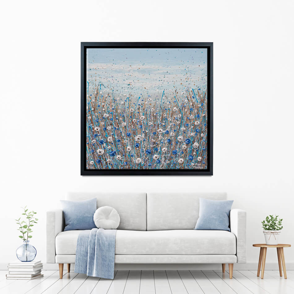 Blue And White Flowers Square Canvas Print Blue And White Flowers Square Canvas Print wall art product Olga Tkachyk