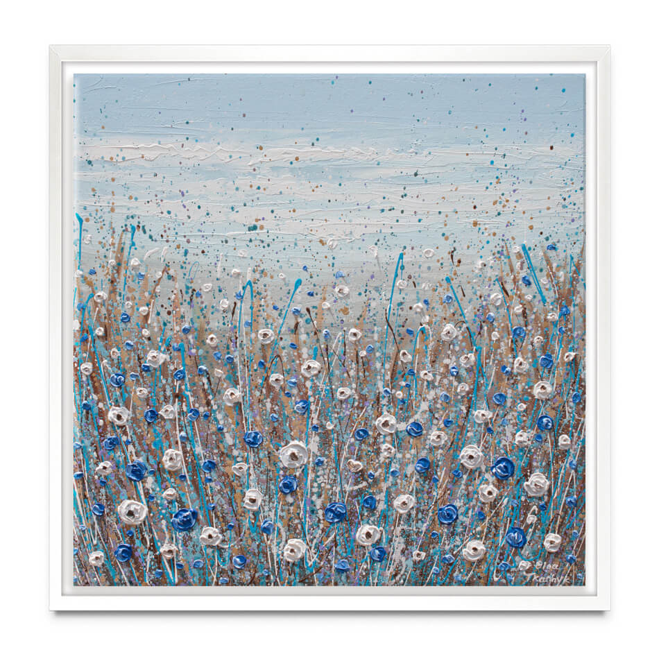 Blue And White Flowers Square Canvas Print Blue And White Flowers Square Canvas Print wall art product Olga Tkachyk