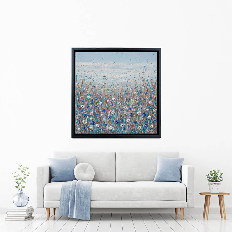 Blue And White Flowers Square Canvas Print Blue And White Flowers Square Canvas Print wall art product Olga Tkachyk