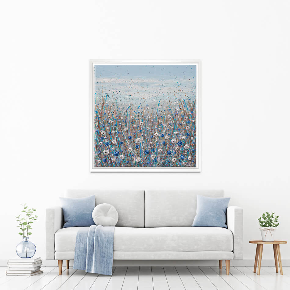 Blue And White Flowers Square Canvas Print Blue And White Flowers Square Canvas Print wall art product Olga Tkachyk