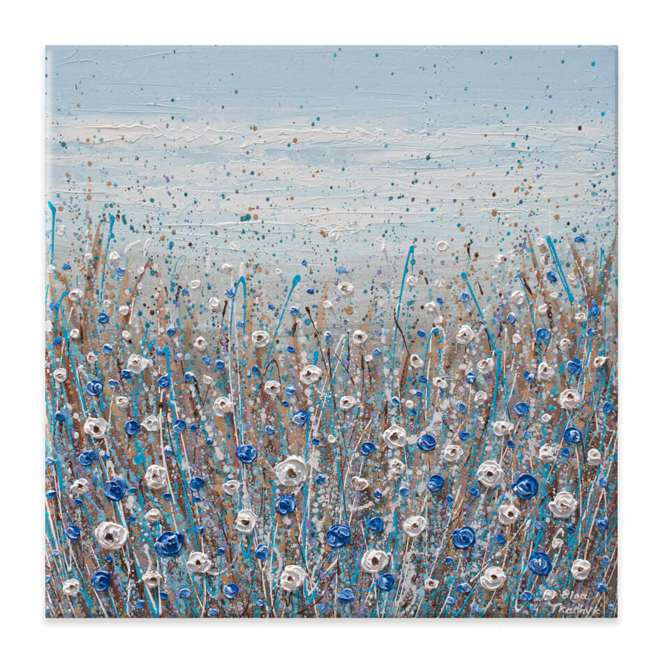 Blue And White Flowers Square Canvas Print Blue And White Flowers Square Canvas Print wall art product Olga Tkachyk