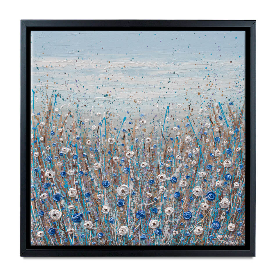 Blue And White Flowers Square Canvas Print Blue And White Flowers Square Canvas Print wall art product Olga Tkachyk