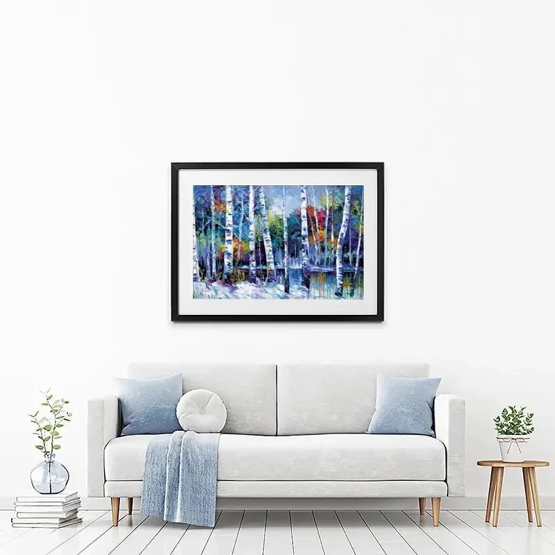 Blue Birches Framed Art Print Blue Birches Framed Art Print wall art product Leon Devenice