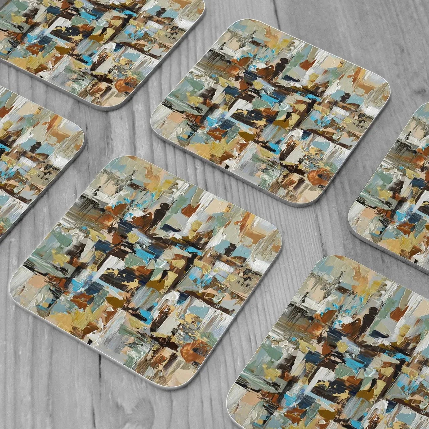 Blue Brown Abstract Coaster Set Rainbow Soul Tree Coaster Set | Rainbow Soul Tree Art Coasters wall art product Olga Tkachyk