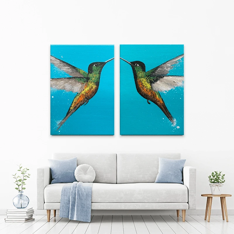 Blue Hummingbirds Duo Canvas Print Blue Hummingbirds Duo Canvas Print wall art product Laure Bury