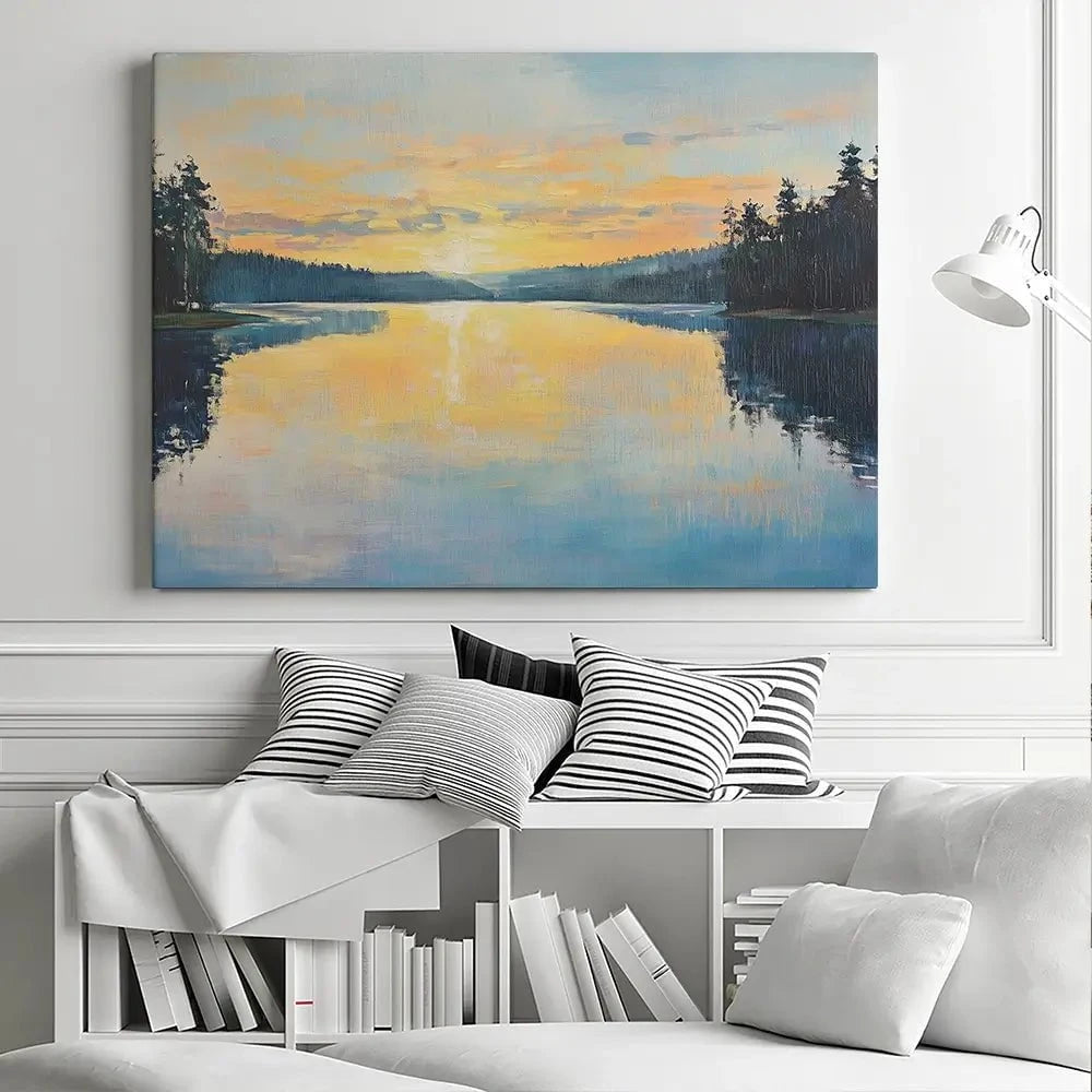 Blue Lake Morning Sunrise Canvas Print Blue Lake Morning Sunrise Canvas Print wall art product Gina Kelly - Independent