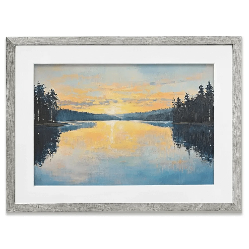 Blue Lake Morning Sunrise Framed Art Print Blue Lake Morning Sunrise Framed Art Print wall art product Gina Kelly - Independent