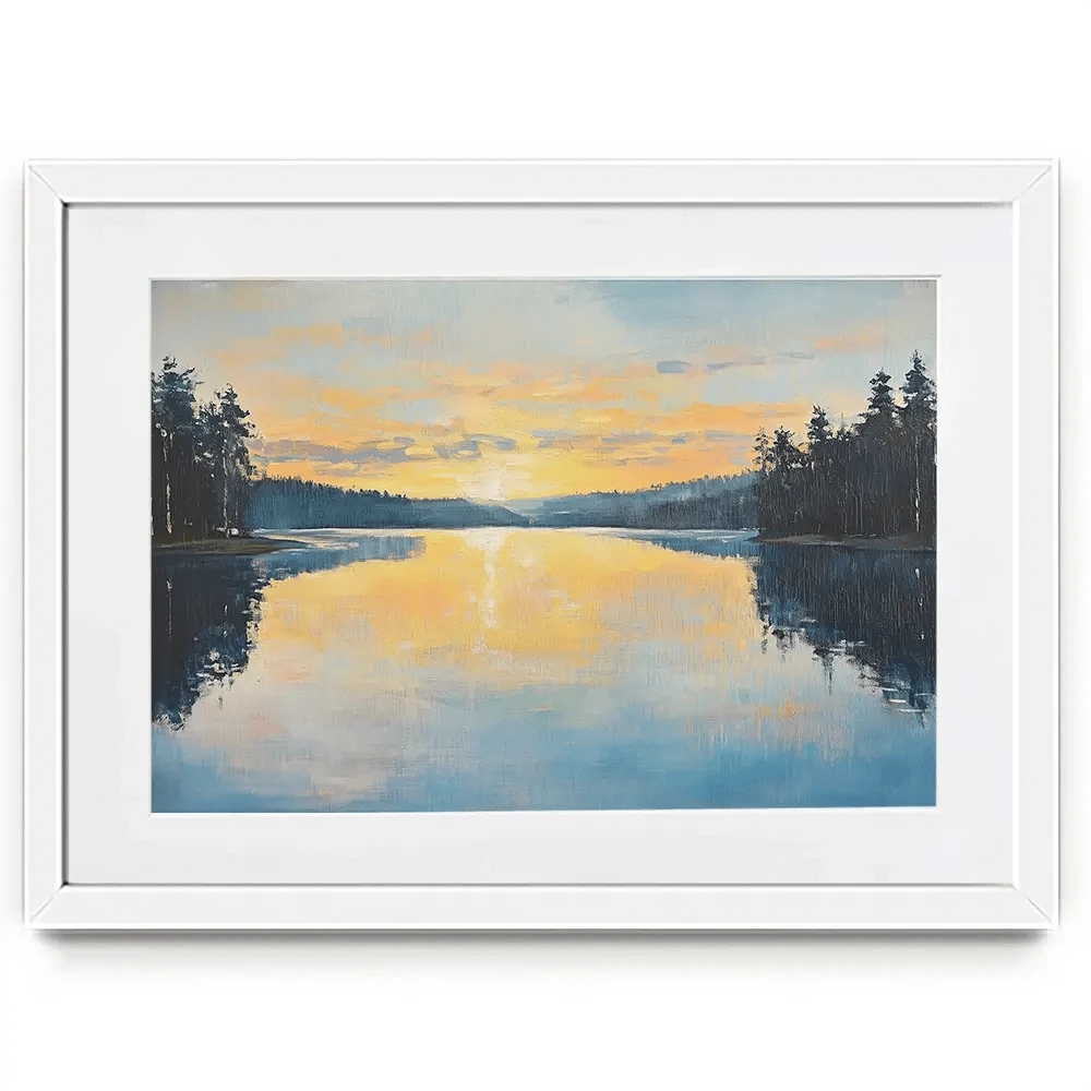 Blue Lake Morning Sunrise Framed Art Print Blue Lake Morning Sunrise Framed Art Print wall art product Gina Kelly - Independent