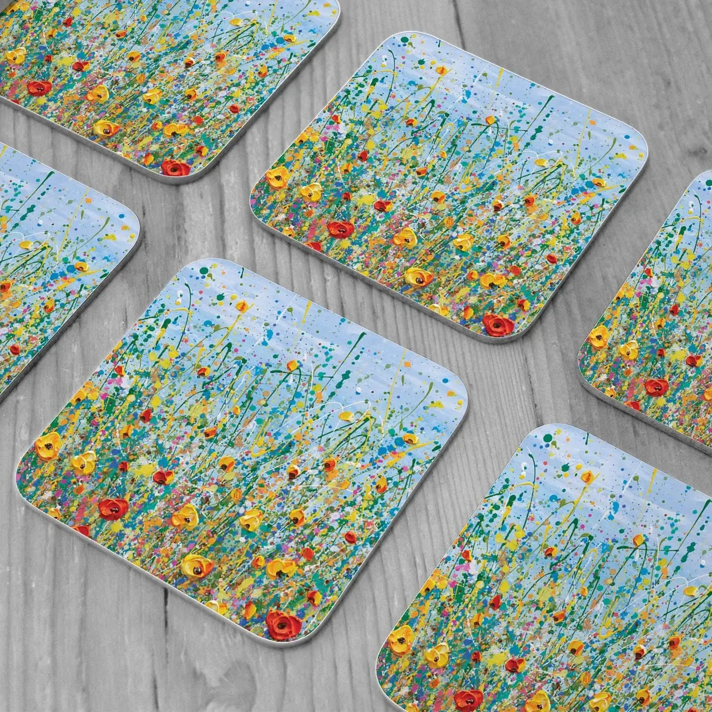 Blue Meadow Coaster Set Rainbow Soul Tree Coaster Set | Rainbow Soul Tree Art Coasters wall art product Olga Tkachyk