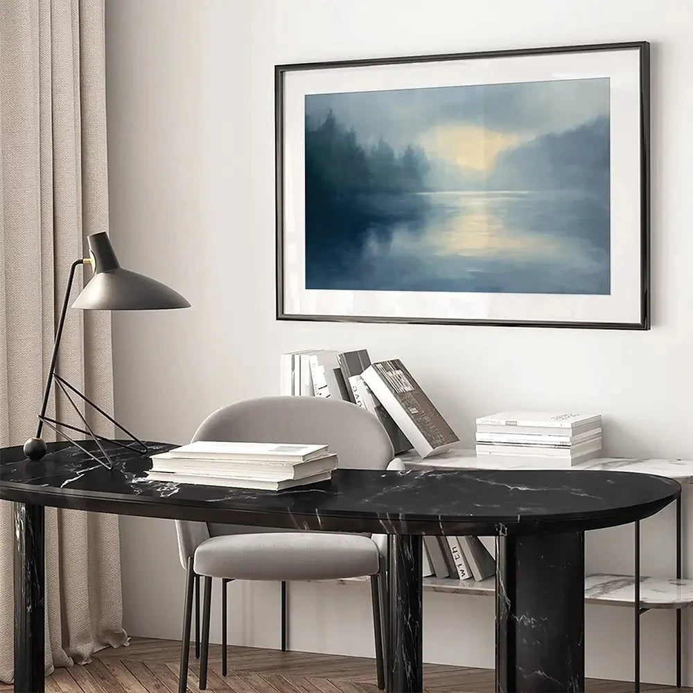 Blue Mountains Misty Morning Framed Art Print Blue Mountains Misty Morning Framed Art Print wall art product Gina Kelly - Independent