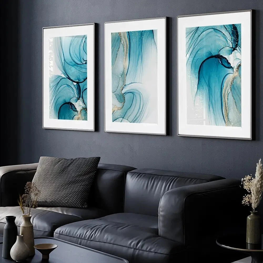 Blue Opulence Framed Art Print Trio Blue Opulence Framed Art Print Trio wall art product Svetolk / Shutterstock