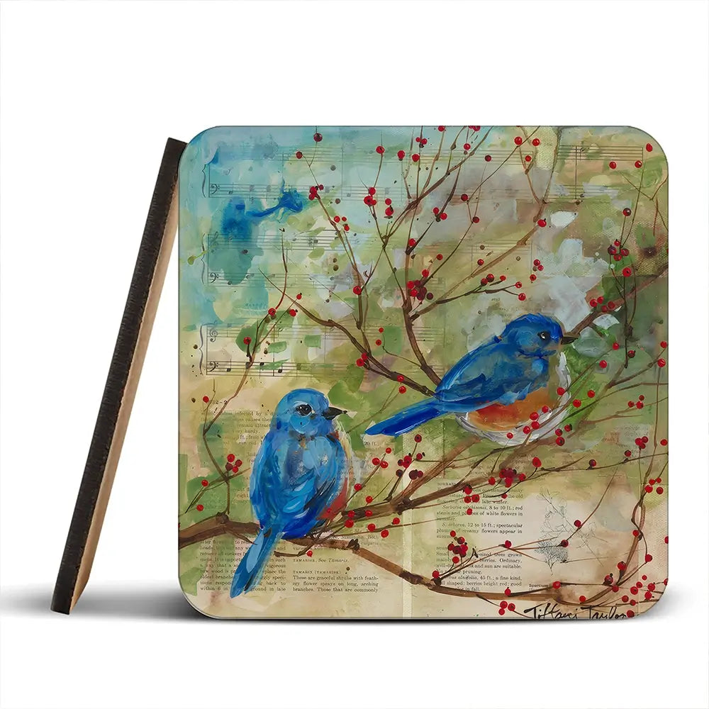 Bluebirds Love Coaster Set Bluebirds Love Coaster Set wall art product Tiffani Taylor - Independent