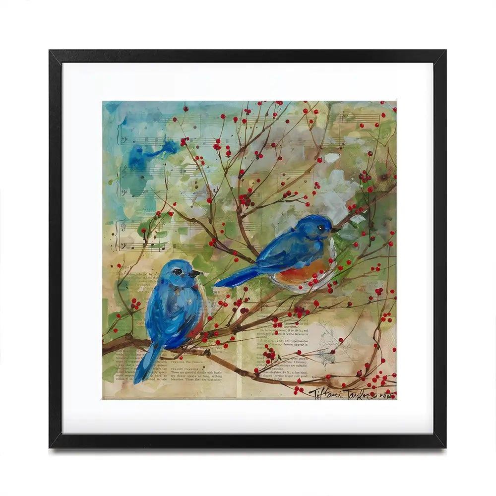 Bluebirds Love Square Framed Art Print Bluebirds Love Square Framed Art Print wall art product Tiffani Taylor - Independent