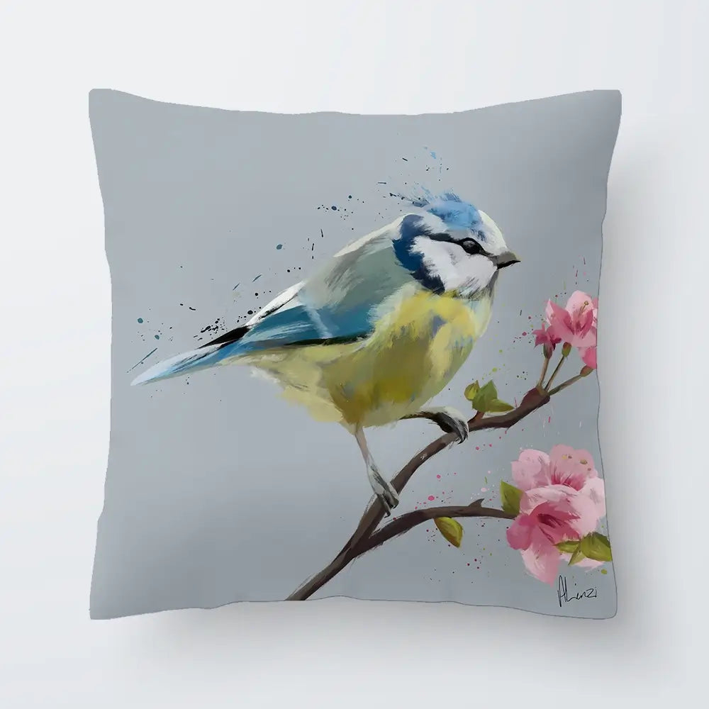 Bluetit And Flowers Cushion Bluetit And Flowers Cushion wall art product Aimee Linzi