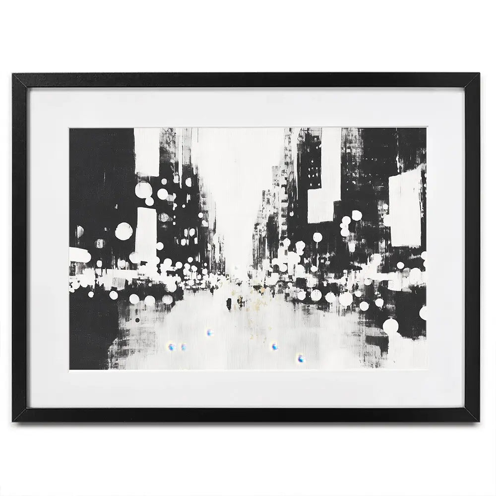 Blurred City Lights Framed Art Print Blurred City Lights Framed Art Print wall art product Chromatic Storm Studio