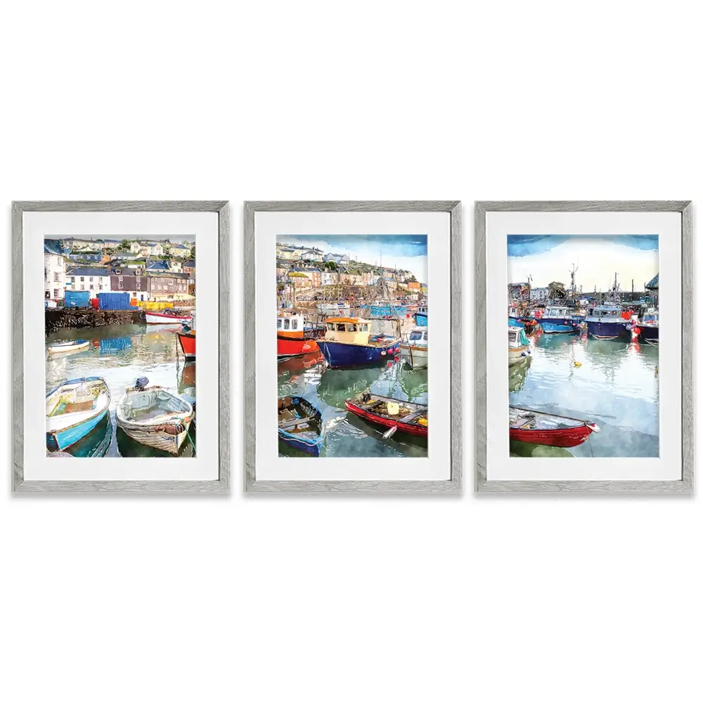 Boat Harbour Framed Art Print Trio Boat Harbour Framed Art Print Trio wall art product Helen Hotson / Shutterstock