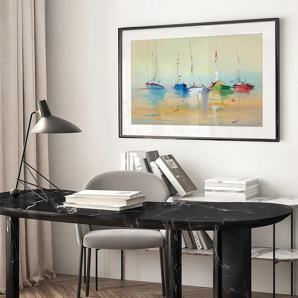 Boats From Afar Framed Art Print Boats From Afar Framed Art Print wall art product Oleksandr Bodnar / Shutterstock