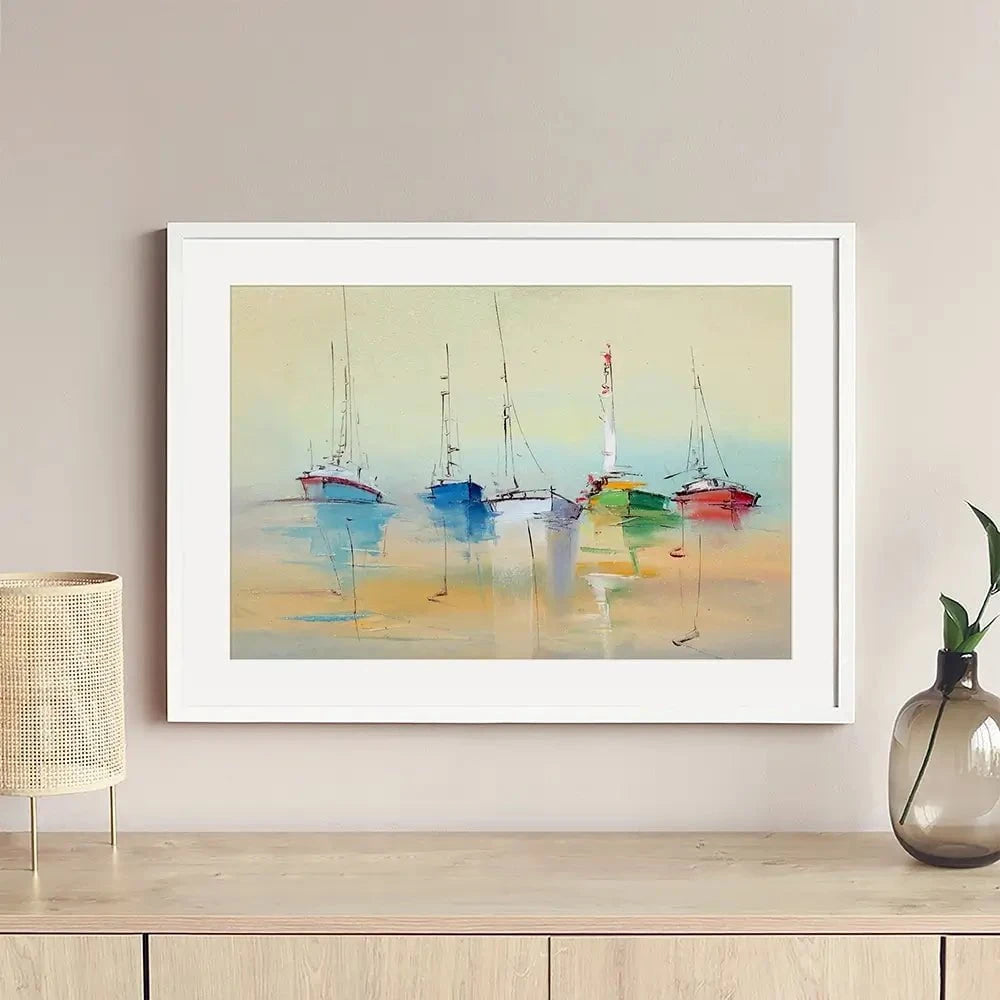Boats From Afar Framed Art Print Boats From Afar Framed Art Print wall art product Oleksandr Bodnar / Shutterstock