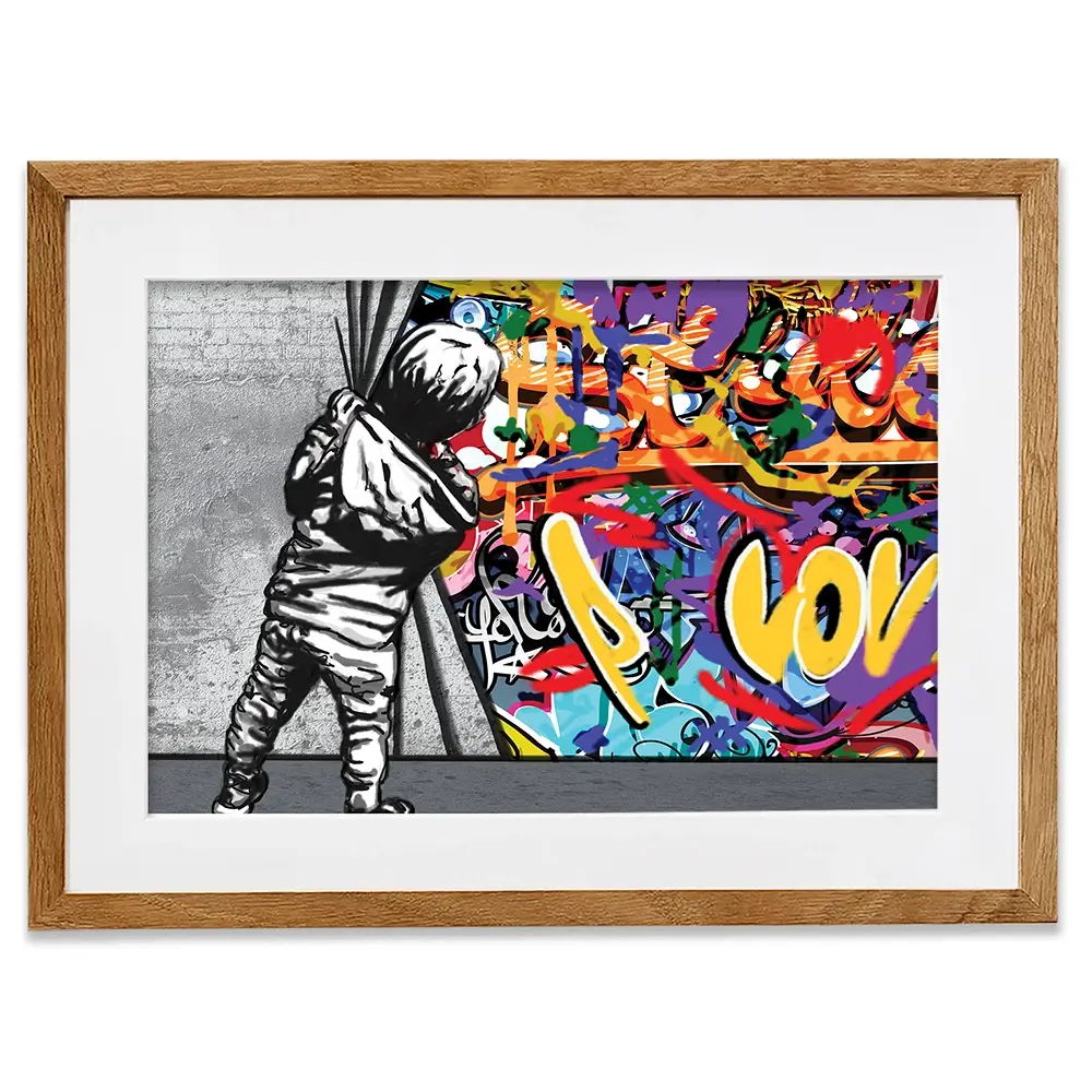 Boy Pulling Back The Curtain Framed Art Print Boy Pulling Back The Curtain Framed Art Print wall art product Banksy