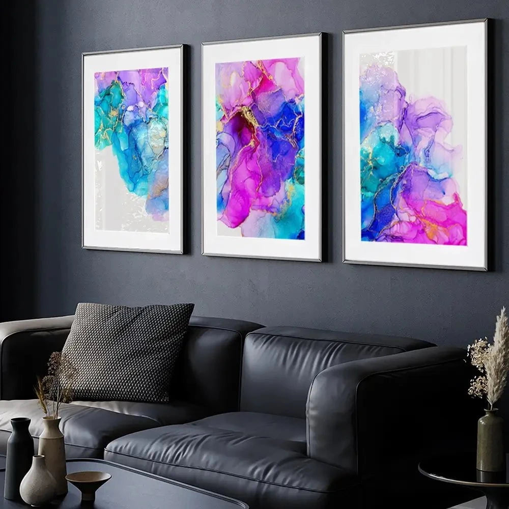 Bright Colourful Marble Framed Art Print Trio Bright Colourful Marble Framed Art Print Trio wall art product djero.adlibeshe / Shutterstock