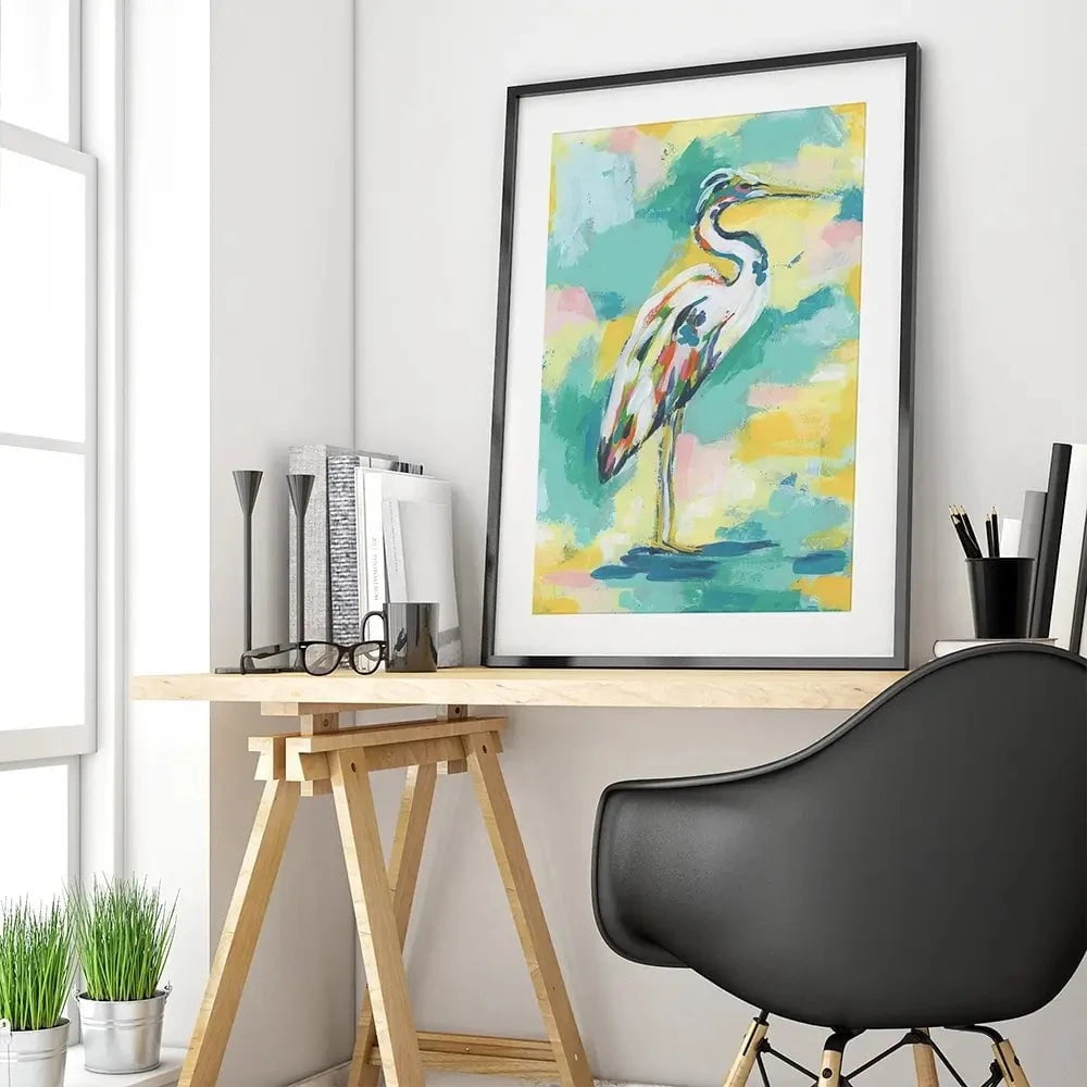 Bright Heron Framed Art Print Bright Heron Framed Art Print wall art product June Erica Vess